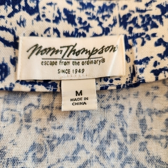 Vintage Norm Thompson Linen A line dress, blue/cream, women's medium NWOT - Picture 6 of 8